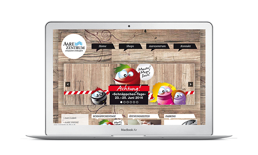 Schnäppchen-Tage Kampagne auf der Aarezentrum Webseite