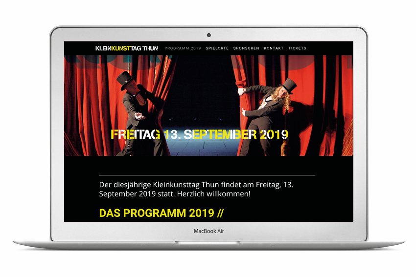Startseite der Kleinkunsttag Website auf einem Laptop