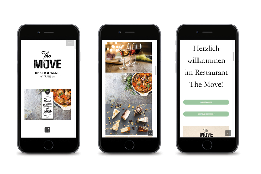 Mobile Website von The Move auf drei Smartphones